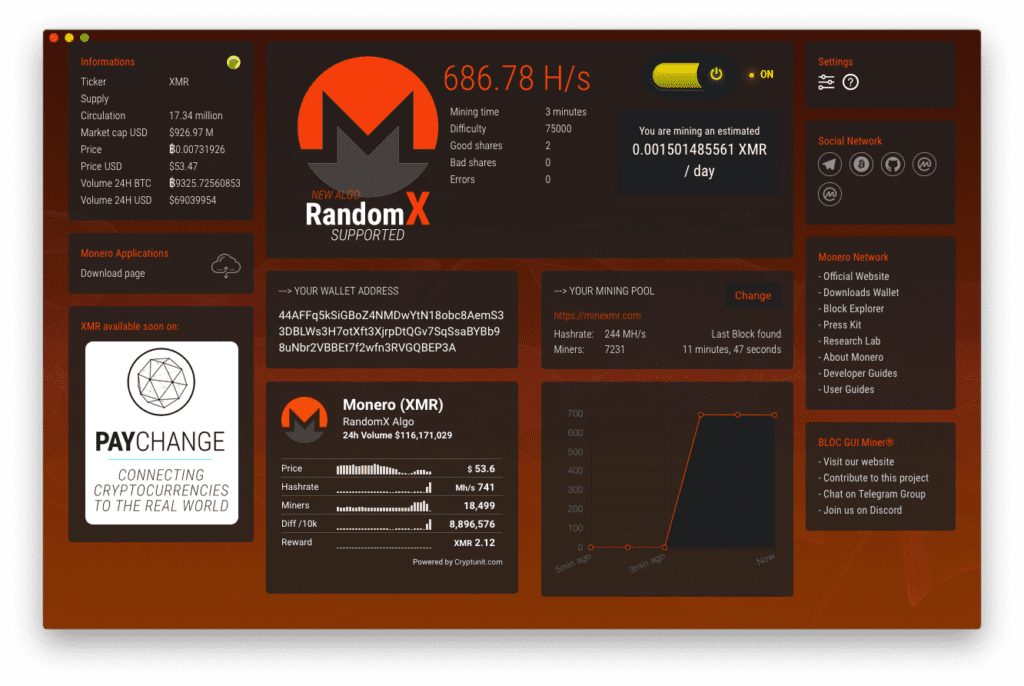 BLOC GUI Miner Monero (XMR) Mining