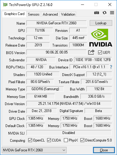 Mining on the new Nvidia RTX 2060 GPU