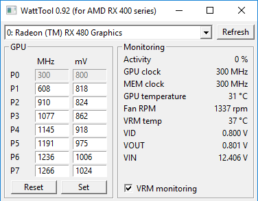 WattTool v0.92: простой инструмент для разгона и настройки VRM для RX 400