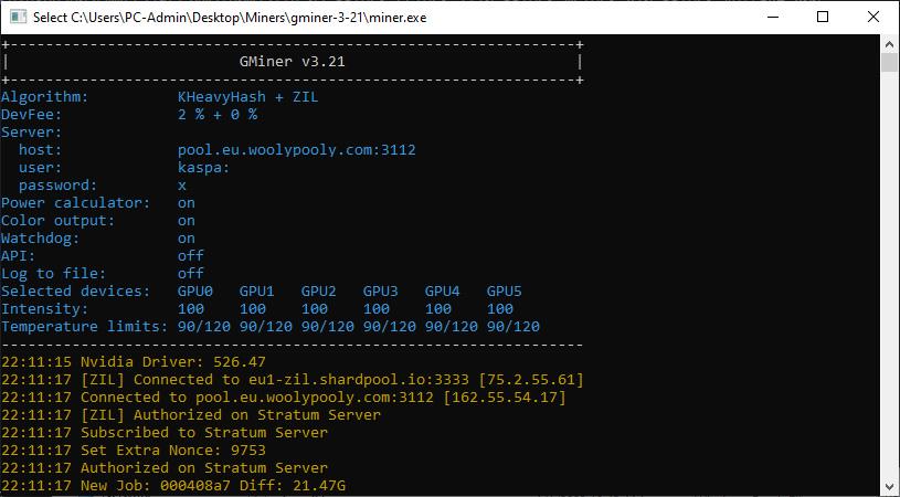 GMiner 3.21: Двойной майнинг Kaspa (KAS) + Zilliqa (ZIL)